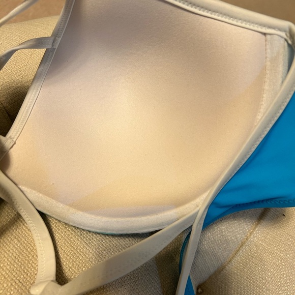 PINK Victoria's Secret Aqua/Blue/White Bikini Top T-Back Padded women’s Sz D-DD - Picture 10 of 13